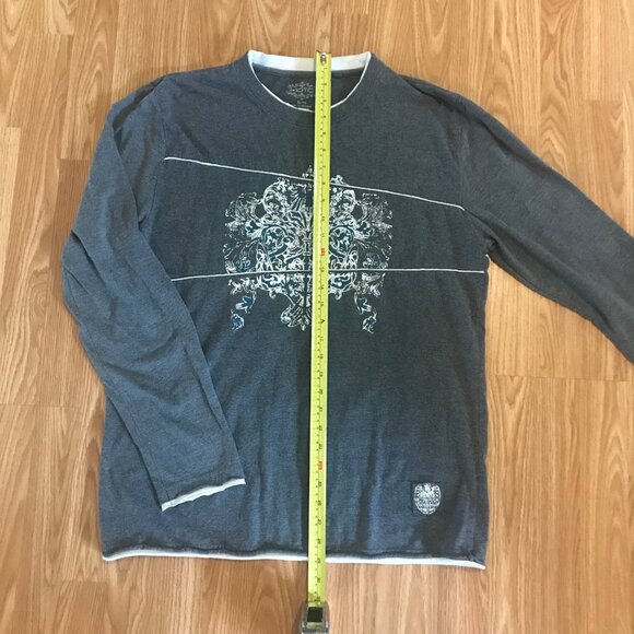 Moto Mens XL Grey Graphic Long Sleeve Crew Neck T Shirt White Trim - Picture 4 of 5